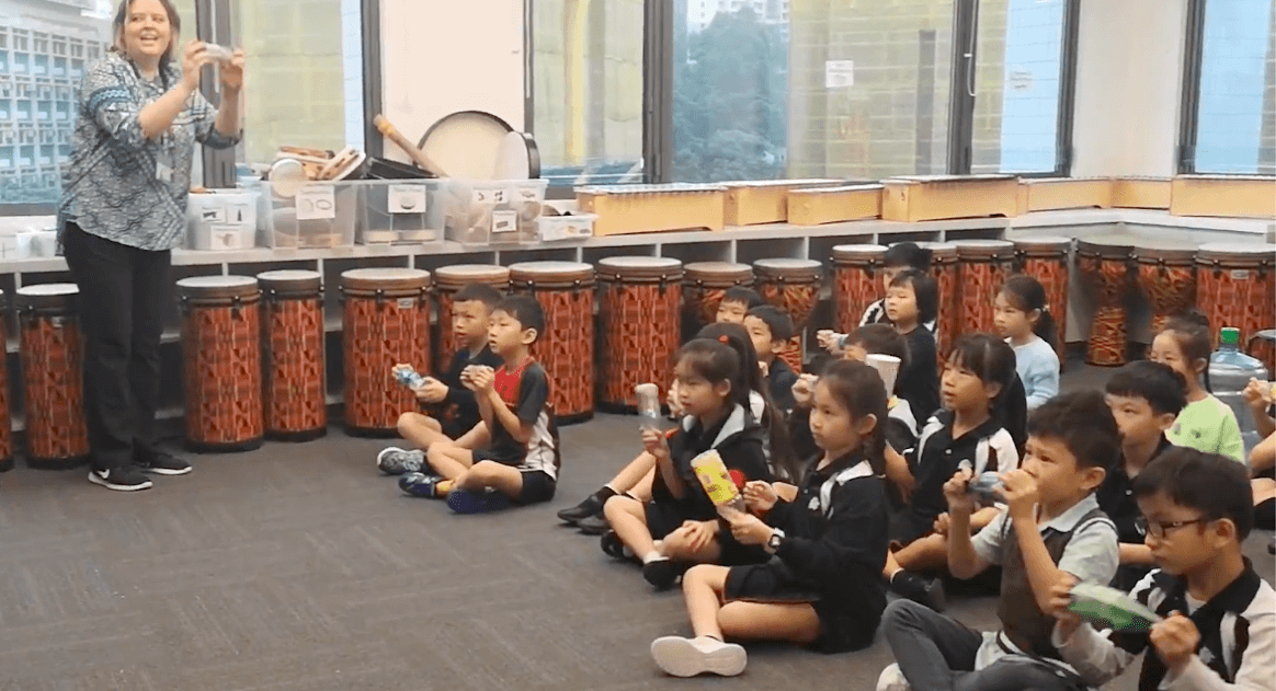 Interactive elementary music class at Stamford HK