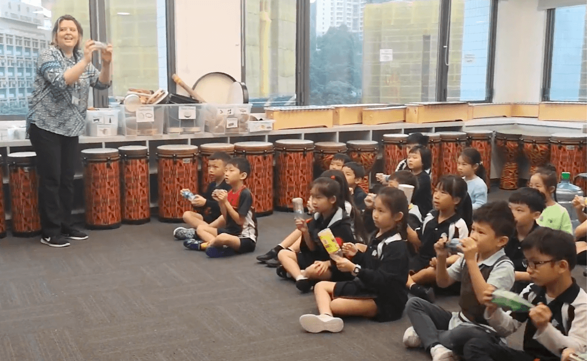 Interactive elementary music class at Stamford HK