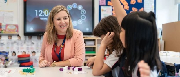 Elementary principal joining elementary math class at Stamford American HK