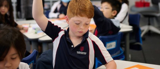 child putting his hand up