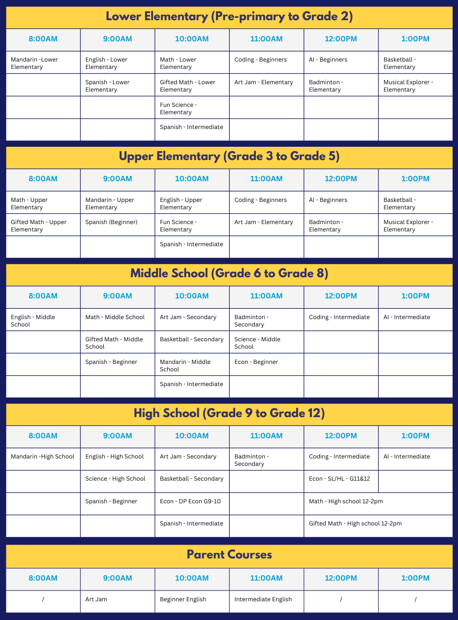 Weekend School Schedule