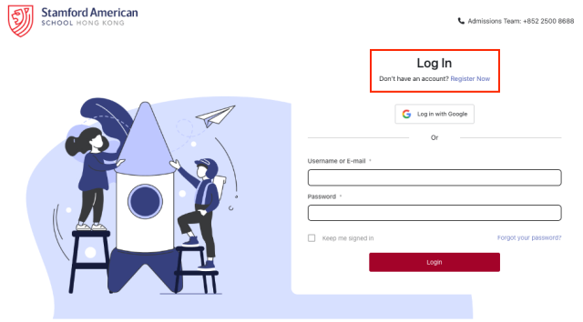 Register Now - application portal